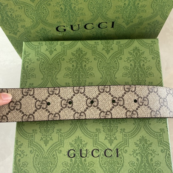 Gucci Brown Logo Pattern Belt Double G Metal Buckle - Picture 5 of 7